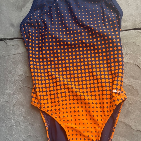 SPORTI orange & navy molecule thin strap swim race suit NWT - Picture 3 of 8